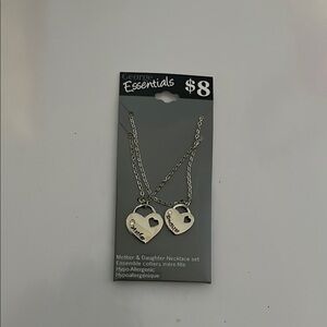 George Mother and Daughter Silver Heart Pendant Necklaces